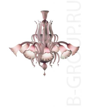 Эксклюзивная люстра под лампы 12хЕ14 60W. Размеры: диаметр - 98см, Н - 95см. Возможные цвета стекла: розовый, белый, опаловый, янтарный или прозрачный.