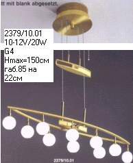 Светильник потолочный на подвесе цвет арматуры латунь матовая под лампу 10хG4 20W. H= max 150 см, L=85 см, Sp=22 см