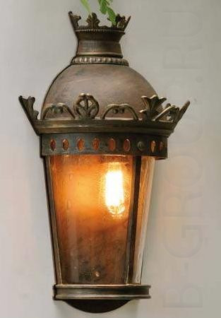 Настенный уличный светильник цвет арматуры патина стекло Antika под лампу 1xE27 75W. H - 550, ширина - 360, расстояние от стены - 180