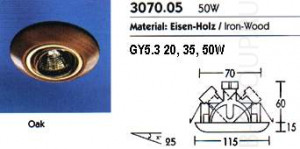 Светильник потолочный встроенный цвет дуб позолота под лампу 1 QR CBC51 GX5 3 50W