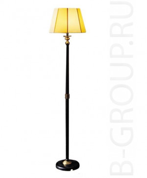 Торшер под лампу 1хЕ27 100W, cm &Oslash; 40 - H. 163. Цвет арматуры - черный и античная латунь, абажур - желто-кремовый шелк