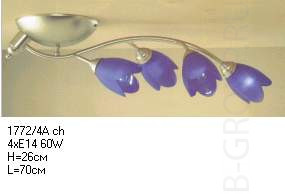 Купить люстру в стиле флористика под лампу 4хD45 Е14 60W. Цвет арматуры хром, цвет плафона синий.