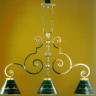 Потолочный светильник для бильярда - ручная работа. Фигурный каркас, украшенный литыми завитками и &quot;резным&quot; декором, выпонен из бронзы в отделке позолотой. Рассеиватели - стекло. Используются 3 лампы по 40 Вт.
