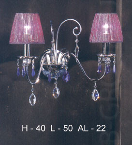 Бра фиолетового цвета, цвет арматуры - хром, хрусталь - Swarovski, под лампу 2xE14 40W.