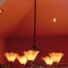 Светильник потолочный цвет арматуры патина, стекло оранжевая рябь, под лампу 3xЕ27. Высота - 690, ширина - 1150