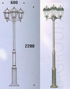 Уличные фонари для дачи - светильник 3 рожка в комплекте с оп осв высота 2 200 мм арматура черная хром IP43 под лампу 3хА60 75W.