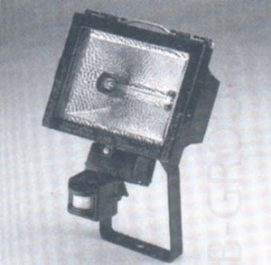Прожектор симметричный арматура цвет черный под лампу QT DE12 мах 500W с датчиком движения IP54.