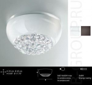 Накладной светильник Masiero mir PL6 с кристаллами Swarovski или с хрусталем. Возможно 2 цвета: белый и бронзовый