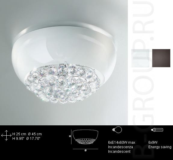 Накладной светильник Masiero mir PL6 с кристаллами Swarovski или с хрусталем. Возможно 2 цвета: белый и бронзовый