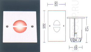 Светильник встраиваемый 1LED цвет арматуры алюминий символ KREIS свет красный под лампу 1x1W
