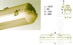 Светильник накладной Sylproof PRO с акриловым рассеивателем под лампу 1xT26 58W IP65 EVG