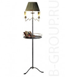 Торшер со столиком под лампу 1хЕ27 100W, cm L. 43 - H. 160. Цвет арматуры - &quot;железо&quot; с вкраплениями античной латуни, абажур - зеленый плисированный шелк.